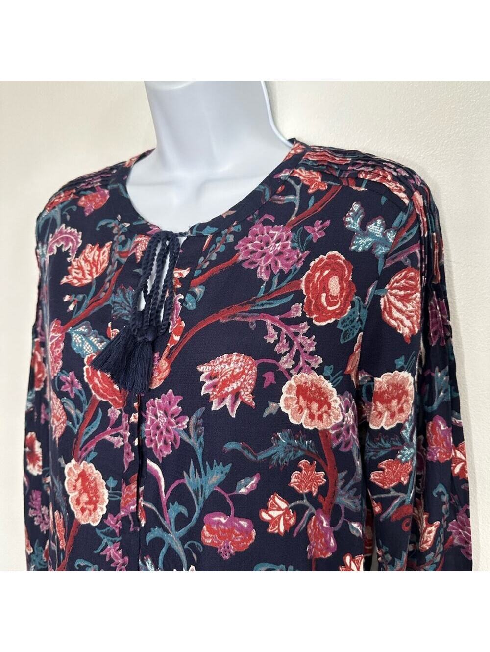 Lucky Brand Women's Small Boho Floral Print Blouse with Tassel Tie - Multi - Picture 4 of 8